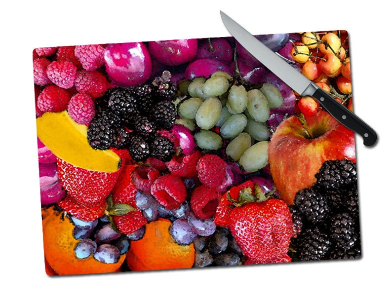 Fruit Berries Grapes Large Tempered Glass Cutting Board Etsy