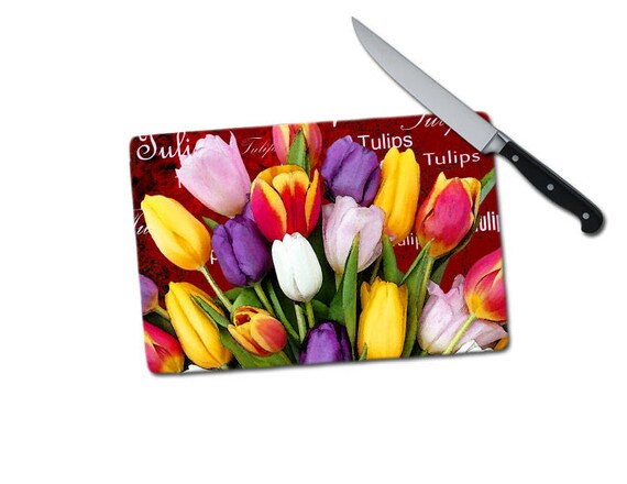 Tulip Tulips Small Tempered Glass Cutting Board Glass Etsy