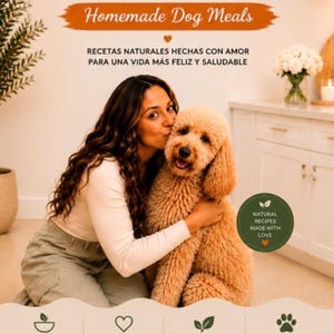 May include: A promotional graphic for Millie's Natural Kitchen featuring the text Homemade Dog Meals, Recetas Naturales Hechas Con Amor Para Una Vida Más Feliz Y Saludable, and Natural Recipes Made With Love. It includes icons for ingredients.