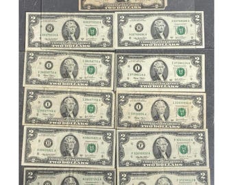 Lot (11) 1953 to 2003 2 Dollar Bills | Vintage Notes Jefferson Currency - circ