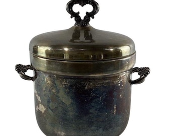 Secchiello per il ghiaccio vintage F.B. Rogers placcato in argento con rivestimento in ceramica