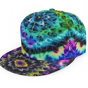 Psychedelic Trippy Hat, Tie Dye Cap, Kaleidoscope Baseball Cap Trucker Hip Hop Rave Dj MC  Unisex OS Adjustable SnapBack Hippie Gift Vibrant