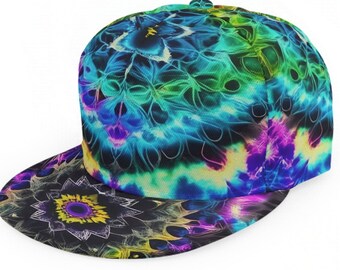 Psychedelic Trippy Hat, Tie Dye Cap, Kaleidoscope Baseball Cap Trucker Hip Hop Rave Dj MC  Unisex OS Adjustable SnapBack Hippie Gift Vibrant