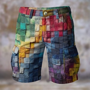Loud Tie Dye Patchwork  Print Mens Cargo Shorts Comfort Walking Travel Streetwear Resort Beach, Gift for Him ,Tied Dyed Colorful Festival