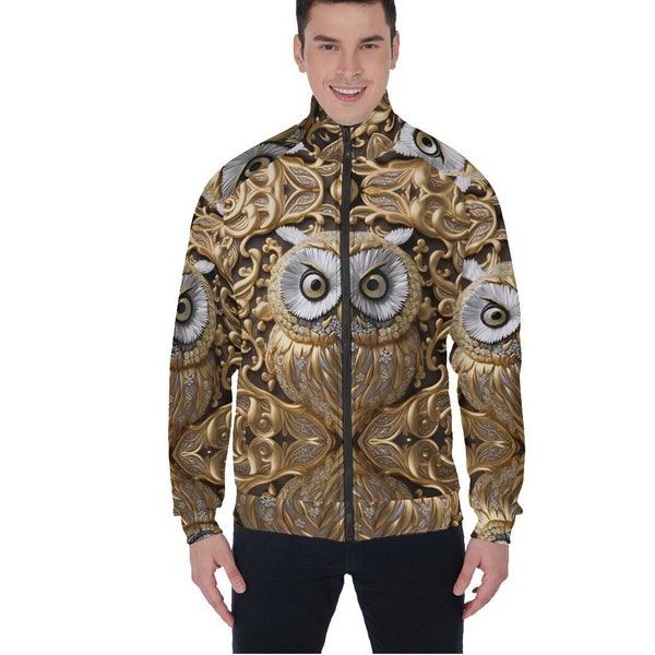 Baroque Owl Gold Black Track Jacket Sweatshirt Zip Up  S/M/L/XL/2XL/3XL/4XL/5XL Cardigan Streetwear Rococo Victorian Runway Unisex Athletic