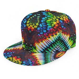 Psychedelic Trippy Hat, Tie Dye Cap, Kaleidoscope Baseball Cap Trucker Hip Hop Rave Dj MC Unisex Adjustable SnapBack Hippie Gift Tied Dyed