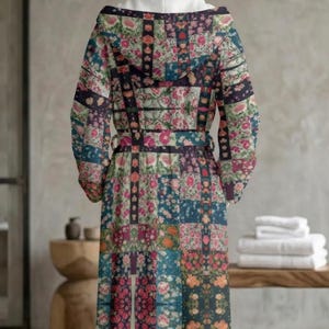 Boho Patchwork Robe, Hooded Bathrobe, Bohemian Floral, Plush Unisex Woman's Robe, Cuddly Loungewear