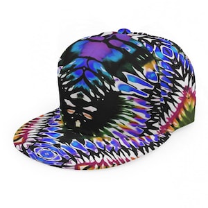 Psychedelic Trippy Hat, Tie Dye Cap, Kaleidoscope Baseball Cap Trucker Hip Hop Rave Dj MC Unisex Adjustable SnapBack Hippie Gift Tied Dyed