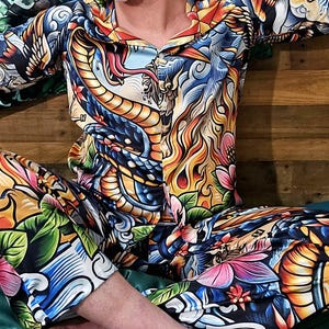 Tattoo Schlange Cobra Satin Pyjamas Nachtwäsche Geschenk Herrenmode Loungewear Luxus PJ's Geburtstag Vatertag Rockabilly Vintage Nautisch Bild 1