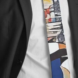 Handmade Abstract Tie, Modern Art Neckwear, Luxury Necktie, Gift for Him, Unique Designer Menswear,Painting Statement, Matisse Cutout, Blue