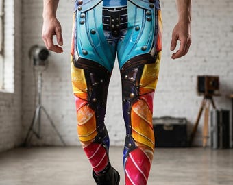 Psychedelic Gladiator Herren Leggings Rave Exoskelett Rüstung Laufhose Workout Radfahren Athletisch Fitness Übung Wrestling Luchador Geschenk