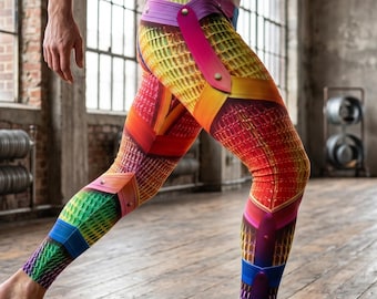 Trippy Psychedelic Gladiator Herren Leggings Exoskelett Rave Laufhose Workout Radfahren Athletisch Fitness Übung Superheld Wrestling