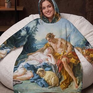 Boucher Mythology Daphnis Oversized Blanket Hoodie, Hooded Cozy Pullover Cuddly Loungewear Rococo Baroque, Gift for Daughter