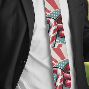 Christmas Candy Cane Tie, Sexy Lips, Party Club, Luxury Necktie, Gift for Him, Unique Designer Menswear, Statement, Stocking Stuffer, Stripe