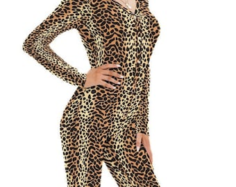 Leopard Cat Suit Jumpsuit Romper, V Neck Bodycon Outfit, Festival Clubwear, Cosplay, Cheetah Flock, Animal Print Sexy, Dance Leopard Print