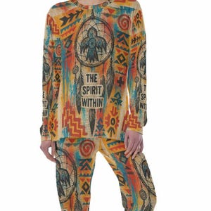 Southwestern Pajamas, Desert Spirit 100% Cotton PJ&#39;s, Aztec Loungewear, Motivation Symbology Sleepwear, Thunderbird Western Sleep Set, Gift