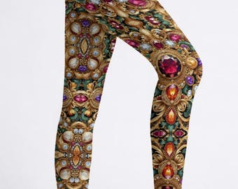 Gold Baroque Jewelry Semi Opaque Tights , Gemstone Stockings