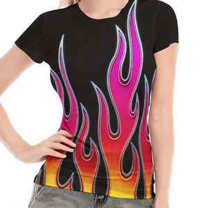 Blusa Hot Rod Flames Mesh Transparente, Camisa, Manga Curta, Transparente, Camiseta, Rave, Clube, Motociclista, Festival, Presente, Sexy, Praia, Rocker, Festa, Vermelho, Preto