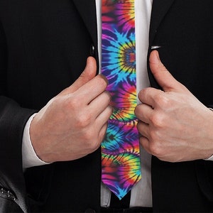 Tie Dye Man&#39;s Tie Necktie Neckwear Handmade Statement Gift for Him, Gift for Dad, Colorful, Club Party Trippy, Rave Special Gift, Business