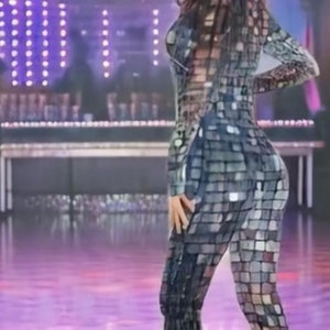 Sequined Catsuit, One Piece Jumpsuit Romper, Unitard Bodycon Outfit, Sleek Chest Zipper, Festival Clubwear, Cosplay Costume, Mirror Leotard
