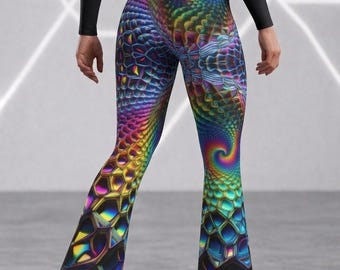 サイケデリックヨガパンツ、フレアレギンス、フラクタルパープル3D
