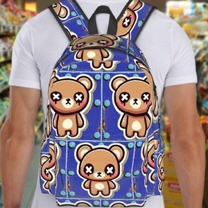 Sac à dos ours en peluche, couture de dessins animés, grand sac à dos grande capacité sac à dos oxford, poches latérales en tissu, sac de voyage pour adulte, cartable de randonnée