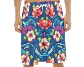 Hibiscus Floral Hawaiian Shorts Mens Festival Trippy Colorful Vibrant Basketball Surf Gift Long Board Skate Athletic Statement Hawaii Blue Etsy