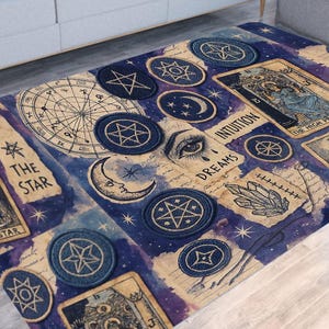 Toverspreuktapijt, tarotkaart hekserij vloermat, paranormaal manifestatietapijt, esoterisch decor, new age-altaar, hemelse mandala, yogacadeau