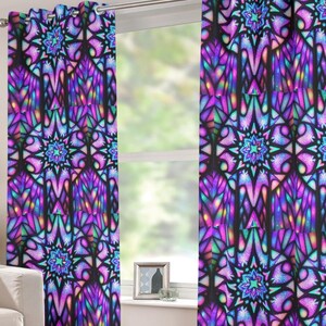 Stained Glass Grommet Blackout Curtains  Stain Window Opaque Curtain Drapes Thick Opaque Room Darkening Window Shade Living Room Bedroom