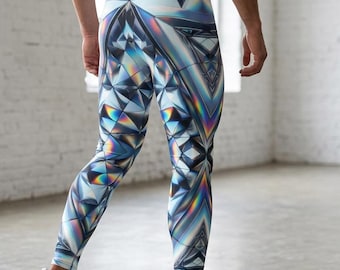 Futuristische Crystal Psychedelic Herren Leggings, Trippy Rave Festival Hose, Workout Radfahren Athletisch Fitness Laufübung, Wrestling Hose