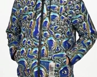 Chaqueta con capucha Liquid Drops Trippy, abrigo acolchado unisex para hombre y mujer, invierno cálido, corto, aislado, estilo punk, música, código QR, dañado, juvenil, interactivo