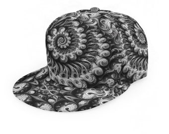 Fractal Spiral Cap Black White Trippy Hap, Baseball Cap Trucker Hip Hop Rave Dj MC Hat Unisex OS Adjustable SnapBack Rainbow Gift