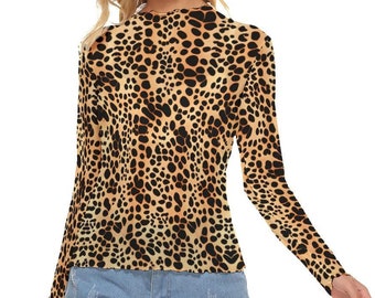Cheetah Flock Top , Leopard Mesh See Thru Blouse , Second