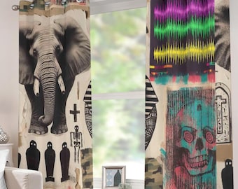 King Tut Elephant Grommet Blackout Curtains Room Darkening Drapes Set of 2 Panels Window Shades Punk Rock Damaged Youth QR Code Music