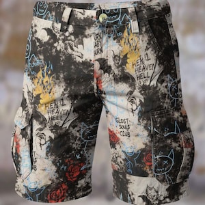 Deviant Art Demon Hell Mens Cargo Shorts Walking Graffiti Streetwear ,