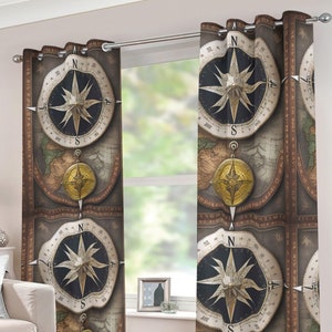 Compass Nordic Grommet Blackout Curtains Opaque Curtain Drapes Thick Opaque Room Darkening Window Shade Living Room Bedroom Lodge Man Cave
