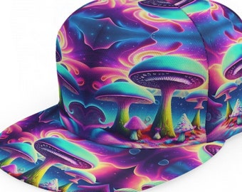 Psychedelic Mushroom Hat, Festival Baseball Cap Trucker Hip Hop Rave Dj MC Hat Unisex  Adjustable SnapBack Green Trippy Gift Vibrant Cosmic