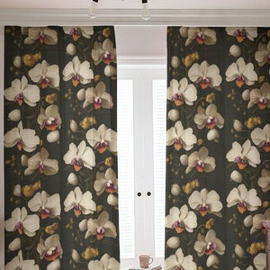 Floral Blackout Curtains | Set of 2 Bohemian Drapes | Sage Green Botanical Shades | Opaque Farmhouse  Drape Boho CottageCore  Panels Country