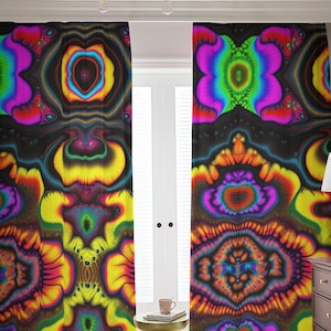 Psychedelic Liquid Blackout Curtains , Set of 2  Rod Pocket Drapes. Living Room, Bedroom Trippy Window Shades , Hippie Dorm Decor Purple