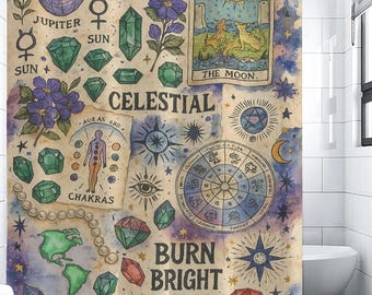 Chakra Shower Curtain, Spiritual Protection Bathroom Decor , New Age Housewarming Gift, Amethyst Crystals Tarot, Manifestation Blessing