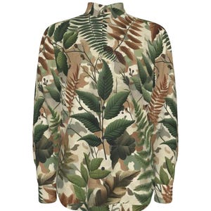 Leaf Branches Camouflage Cotton Shirt Mens Dress Shirt Long Sleeve Button Down Camo Print Lodge Gift for Man Casual Fall Woods Forest