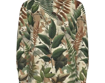 Camisa de algodón con estampado de hojas y ramas de camuflaje para hombre, camisa de vestir de manga larga con botones y estampado de camuflaje, ideal como regalo informal para hombre, ideal para otoño o bosque.