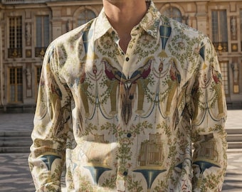 The Pheasants from the Verdures of the Vatican Tapestry Cotton Shirt Mens Oxford Victorian Long Sleeve Jean Démosthène Dugourc  Cottagecore