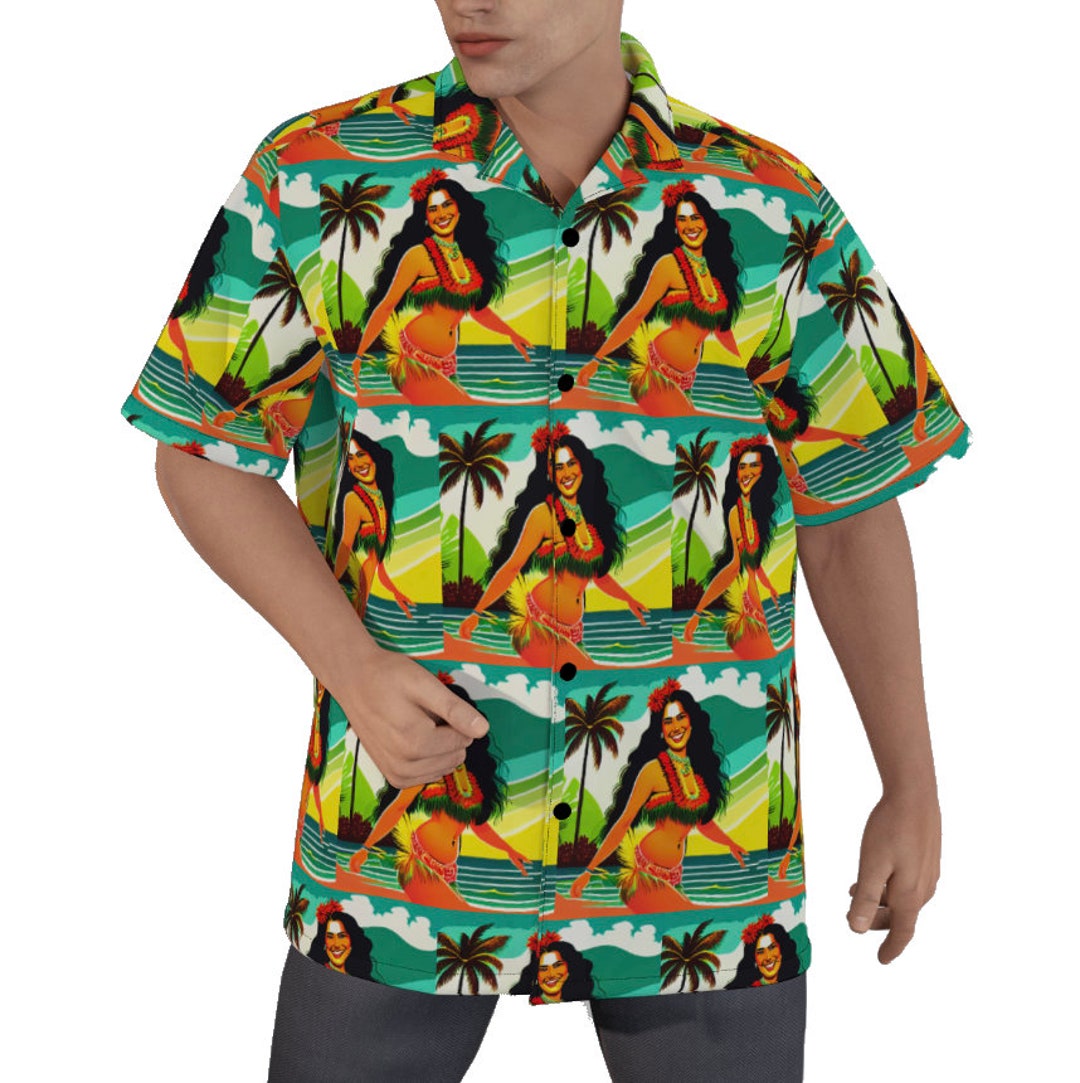 Men's Geometric Print Vintage Bowling Aloha Shirt - Trendy Aloha