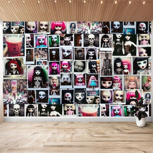 Goth Doll, Wallpaper Peel and Stick, Vinyl Wall Mural, Art Statement, DIY Home Decor, Wall Sticker, Gothic Dorm, Poster Collage, Punk Rock
