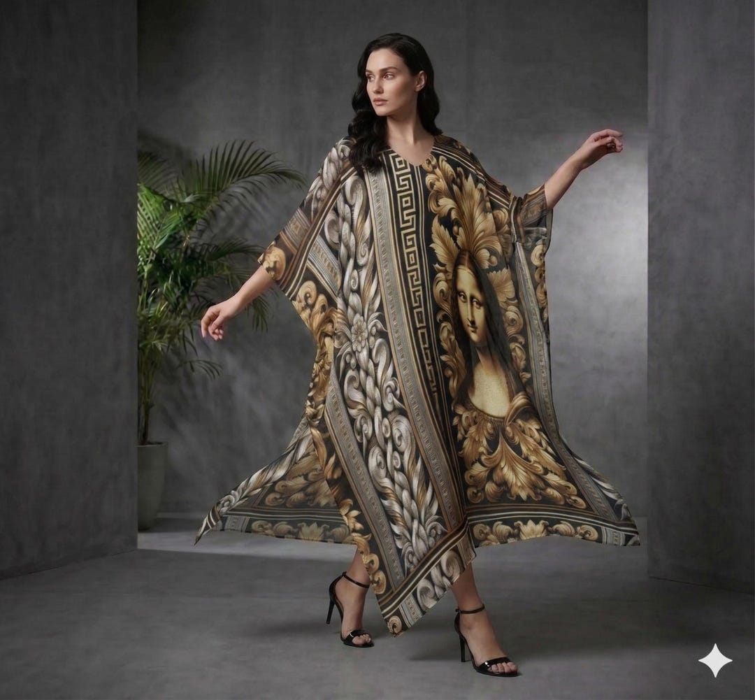 Mona Lisa Kaftan, Baroque Caftan, Greek Key Kimono Robe, Classical Art ...