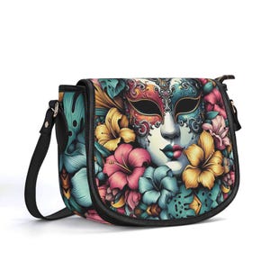 Bolso de piel auténtica con máscara veneciana, bolso de piel de grano superior, bolso de mano Carnivale, regalo para ella, bolso de hombro de lujo silencioso