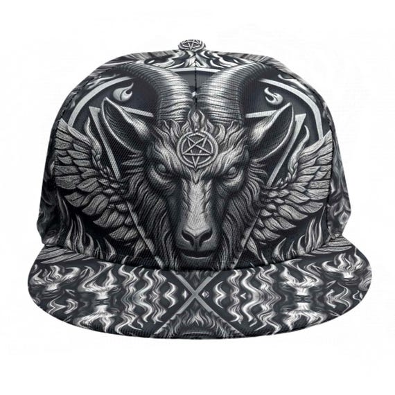 Baphomet Hat, Silver Cap, Black Baseball Cap Trucker Unisex