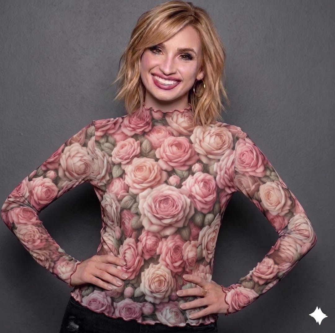 Rose Through Tee Rose Mesh Top See Thru Shirt Blouse Floral Elegant Pretty Dainty Pink ...