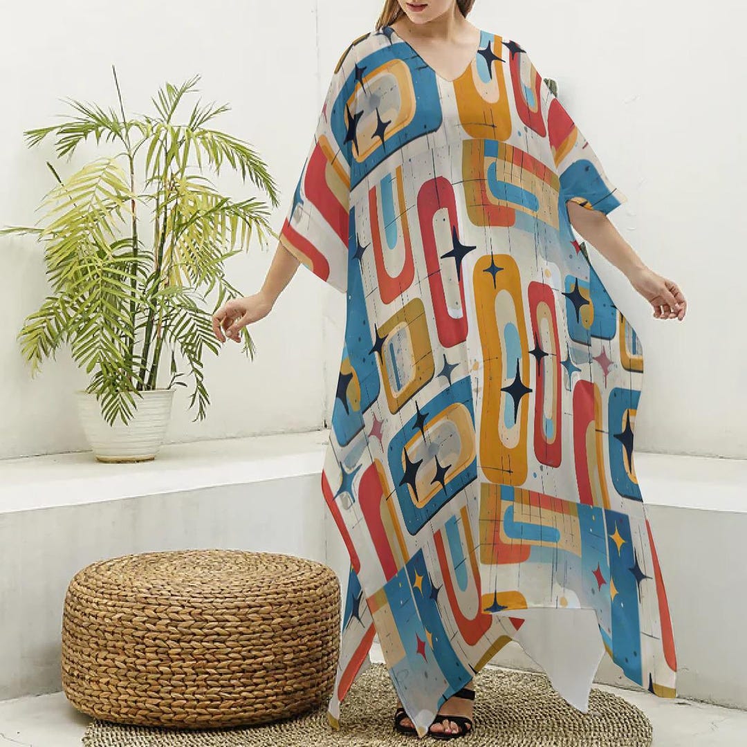 Mid Century Modern Flowy V-Neck Caftan